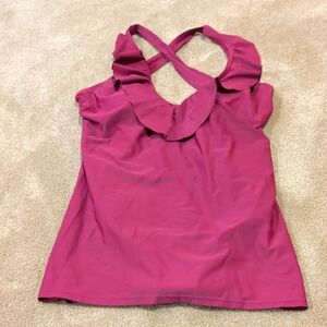 Nicole Miller Magenta Ruffle Cross-Back One Piece